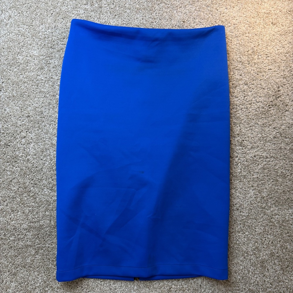 Vince Camuto Skirt Womens M Blue Solid Knit Midi Pencil Zip Back Workwear